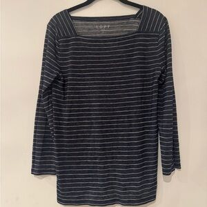 LOFT Women's Dark Blue Striped Long Sleeve Top